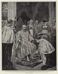 El Gran Chambelán del Rey presentando las Espuelas al Rey